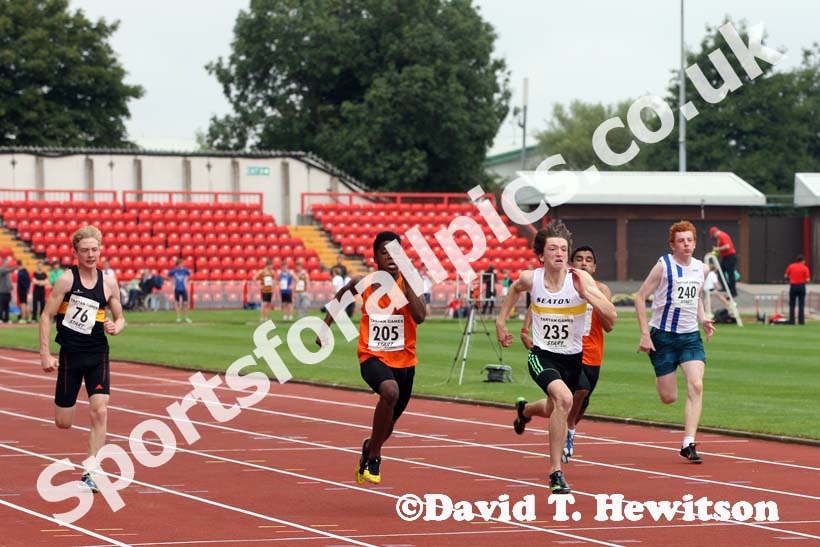Boys under-15s 100 metres at the Gateshead Tartan Games Open.